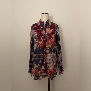 Women’s Vintage Goa Aratta Style Floral Striped Button Front Blouse